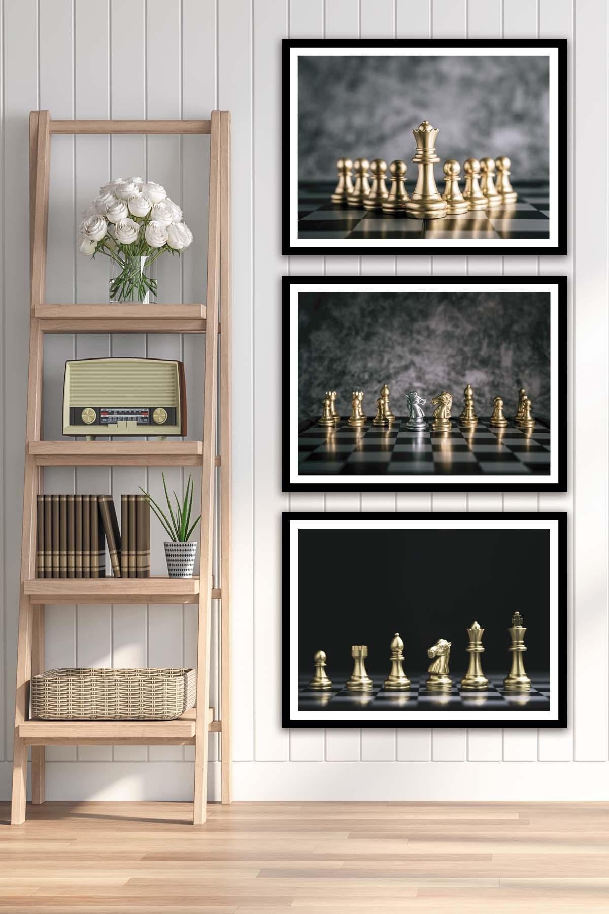Satranç Temalı Siyah Çerçeve Görünümlü Tablo Seti