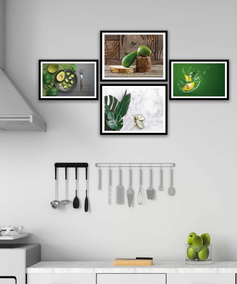 Avokado Temalı Siyah Çerçeve Görünümlü Tablo Seti