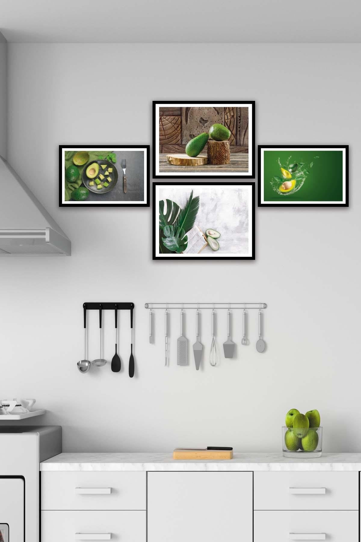 Avokado Temalı Siyah Çerçeve Görünümlü Tablo Seti