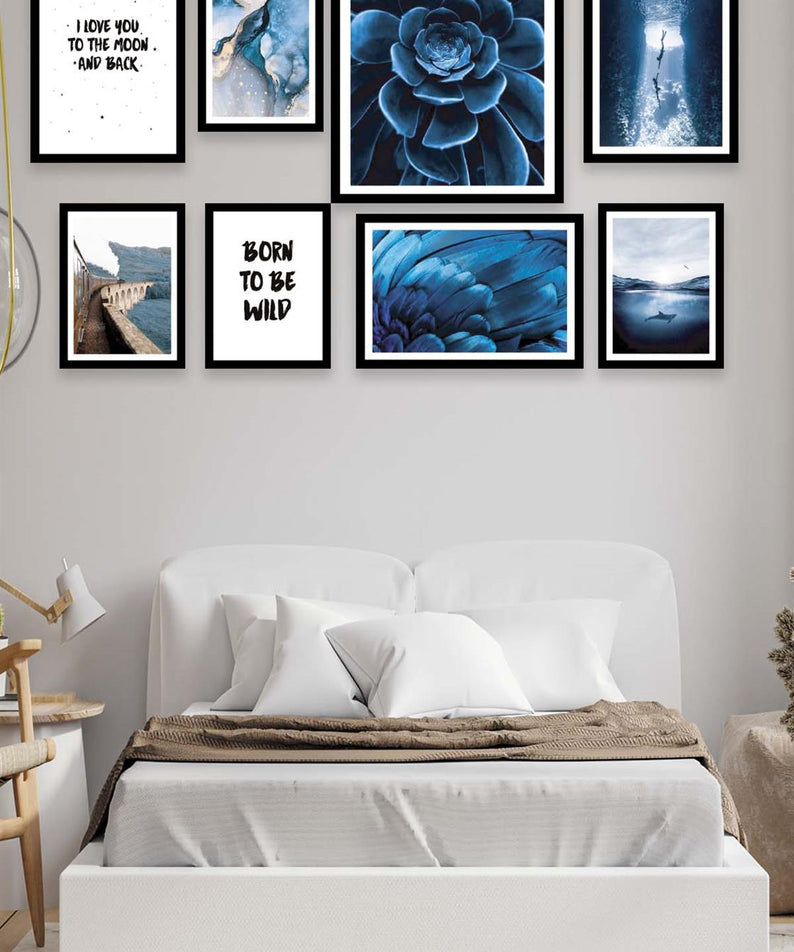 Blue Çiçek Ve Manzara Temalı Tablo Seti