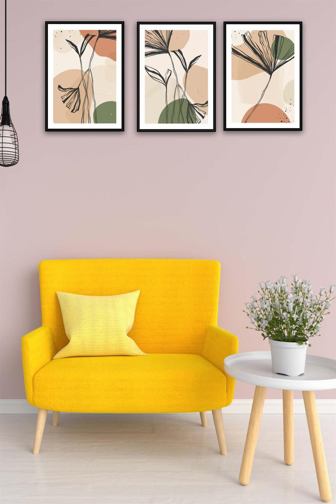 3 Parça Artline Çiçek Tasarım Uv Baskı Mdf Tablo Seti