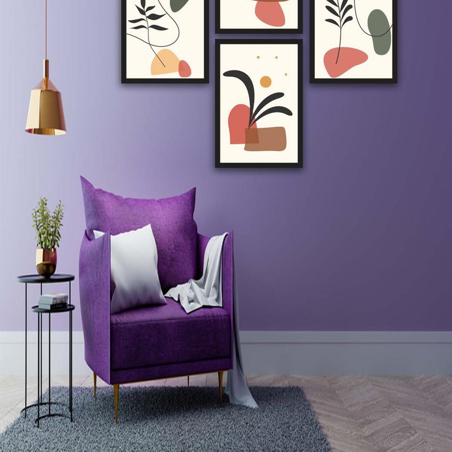 4 Parça Renkli Modern Bohem Tarzda Siyah Çerçeve Görünümlü Uv Baskı Mdf Tablo Seti