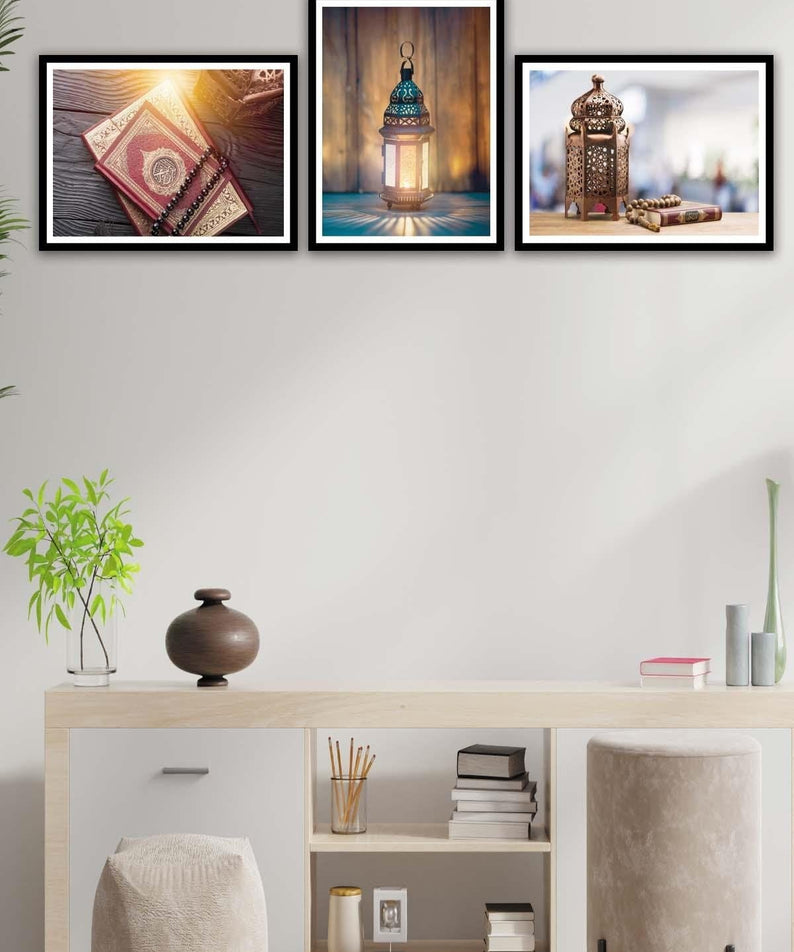 Dini Temalı Siyah Çerçeve Görünümlü Tablo Seti