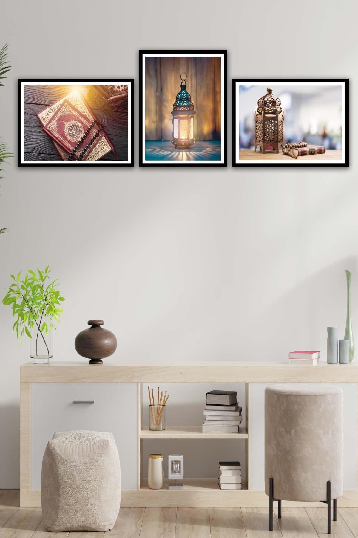 Dini Temalı Siyah Çerçeve Görünümlü Tablo Seti