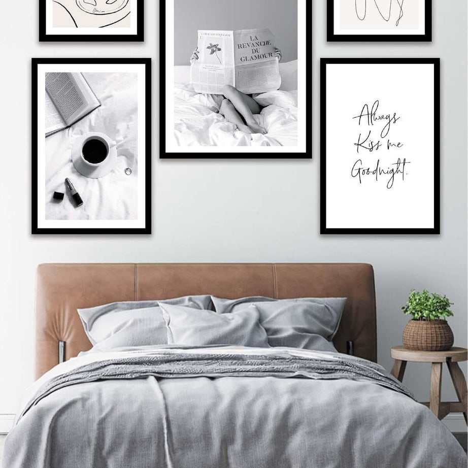 Kahve Kitap Line Art Temalı Tablo Seti