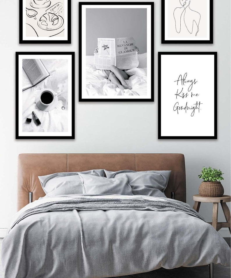 Kahve Kitap Line Art Temalı Tablo Seti