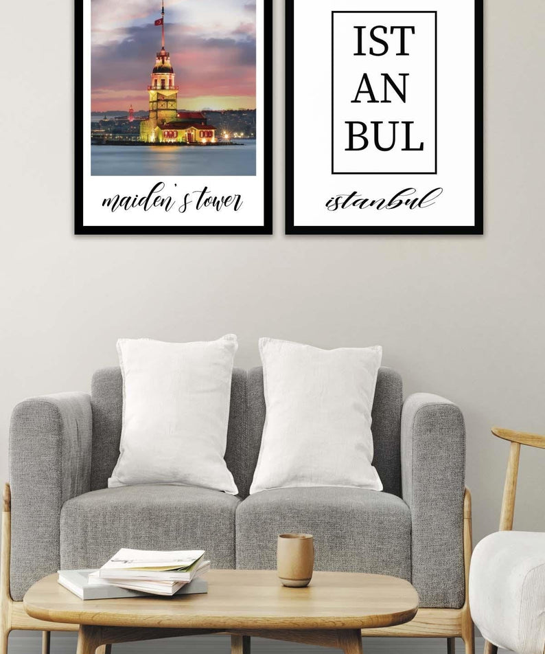 İstanbul Yazısı Ve Kız Kulesi Temalı Tablo Seti