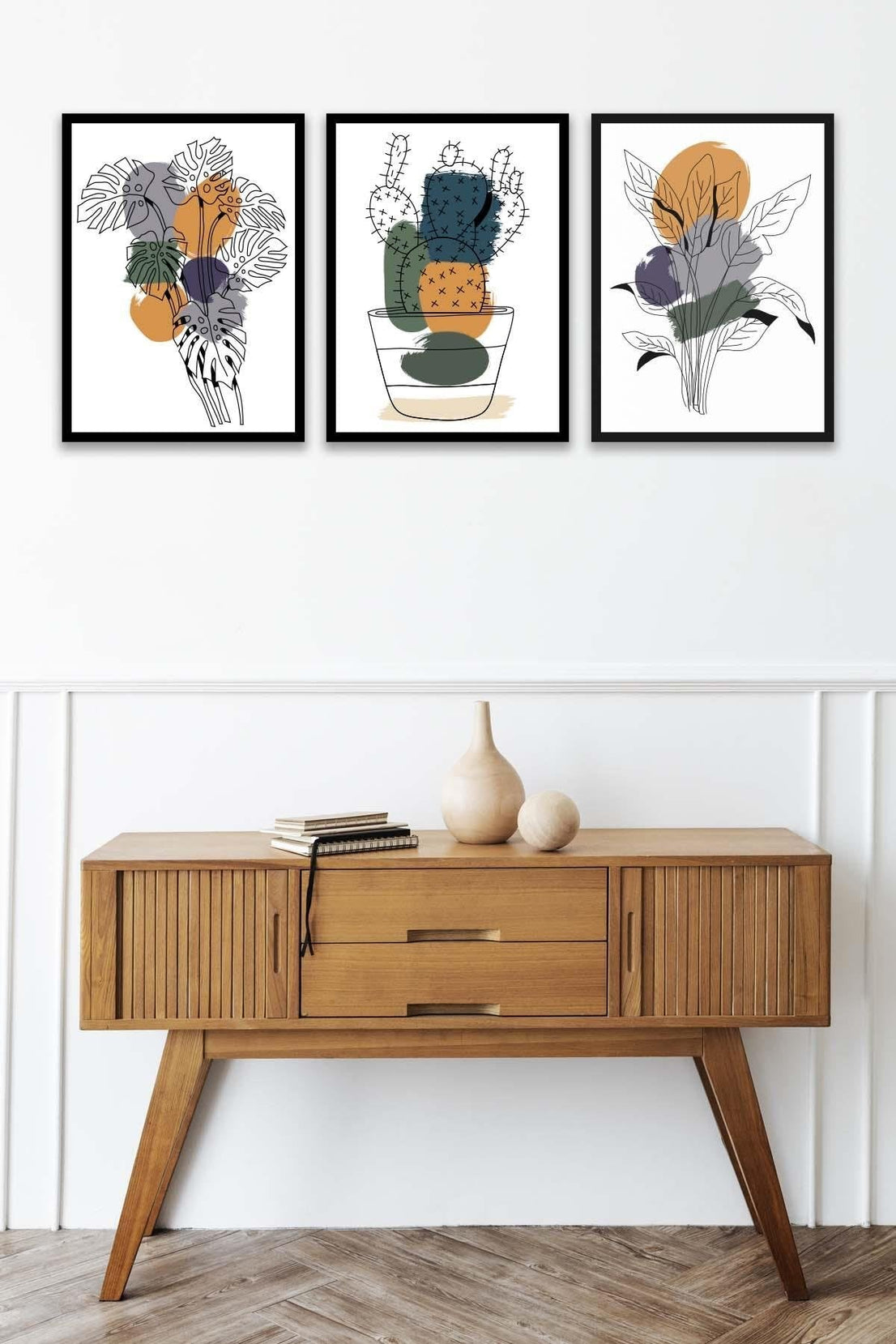 3 Parça Modern Tarzda Kaktüs Tablo Seti