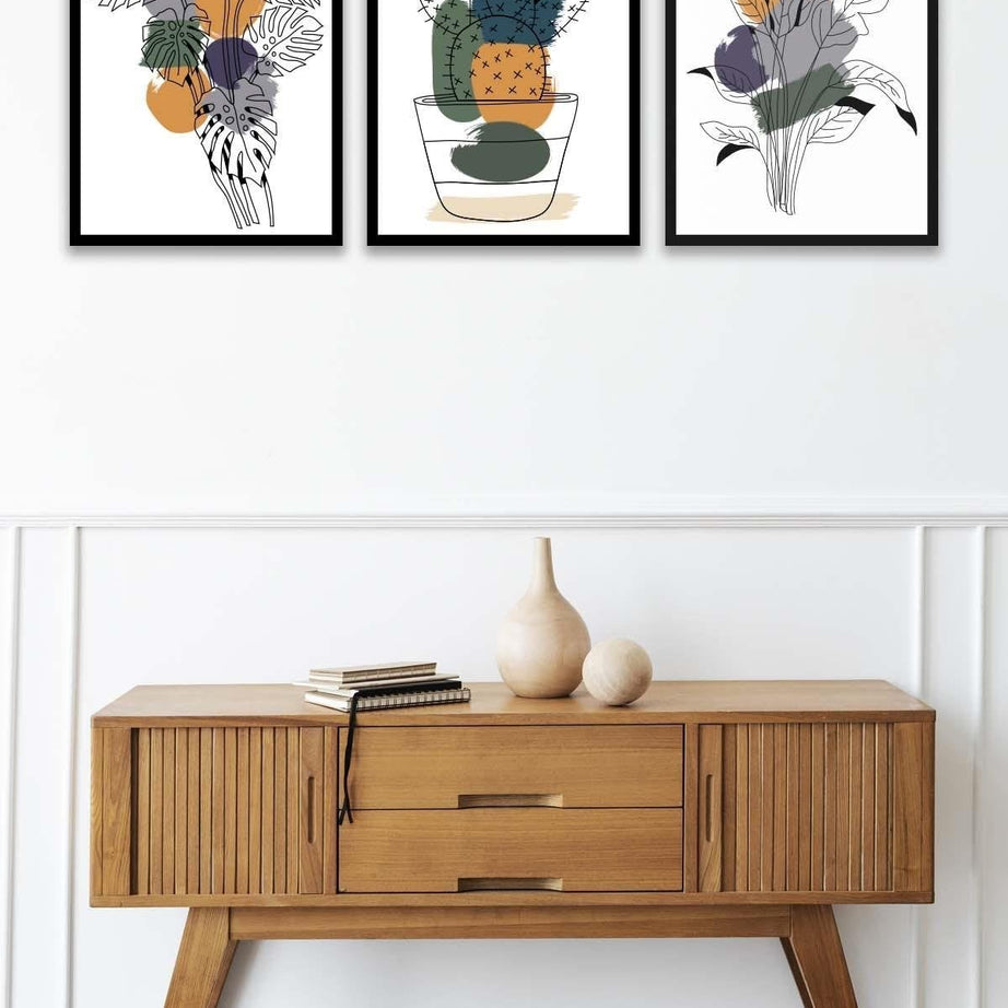 3 Parça Modern Tarzda Kaktüs Tablo Seti
