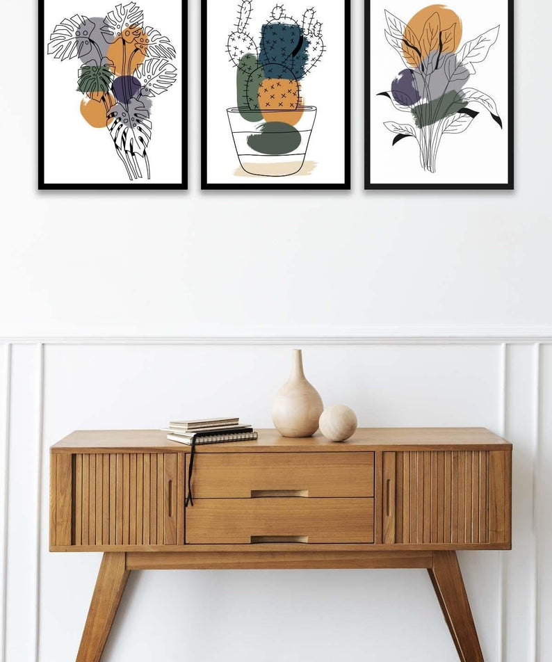 3 Parça Modern Tarzda Kaktüs Tablo Seti