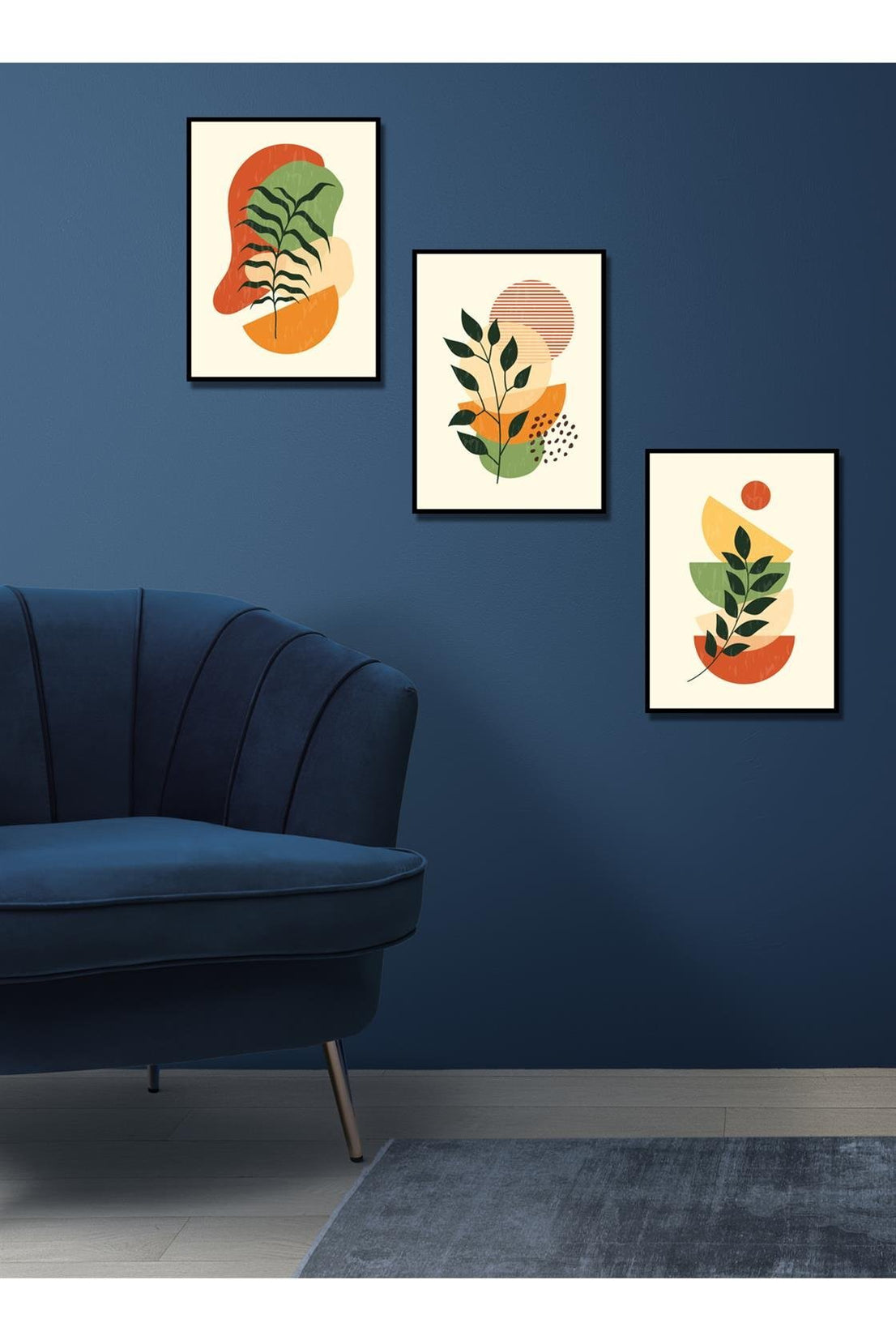 3'lü boho art set siyah çerceve görünümlü tablo