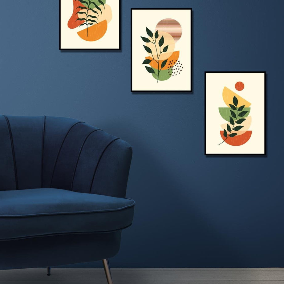 3'lü boho art set siyah çerceve görünümlü tablo