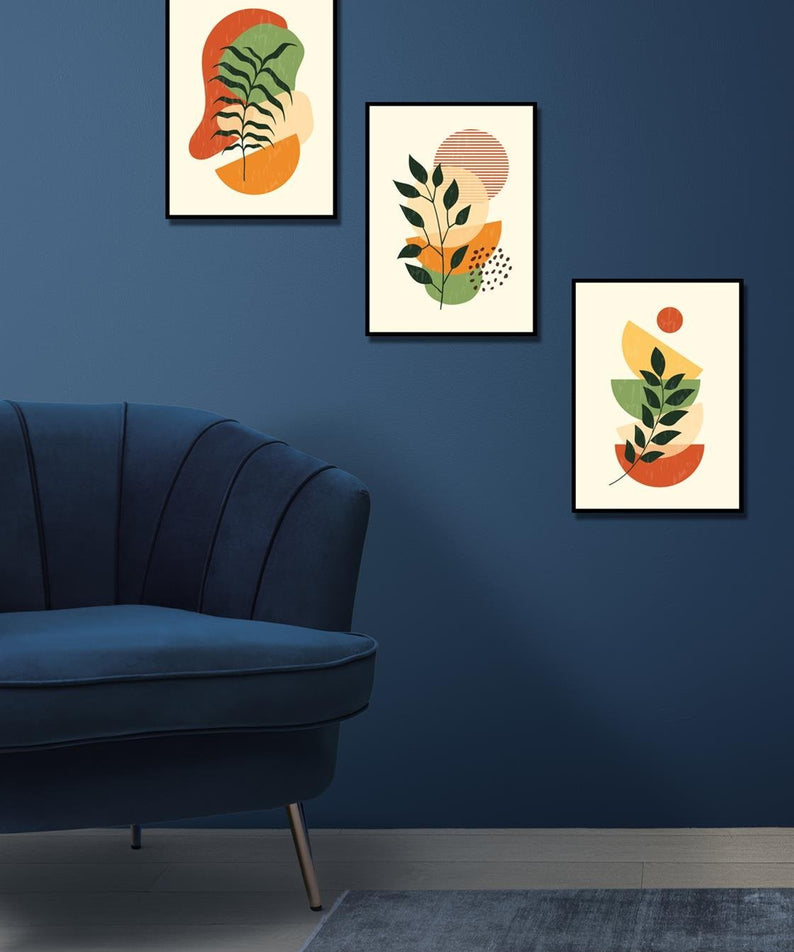 3'lü boho art set siyah çerceve görünümlü tablo