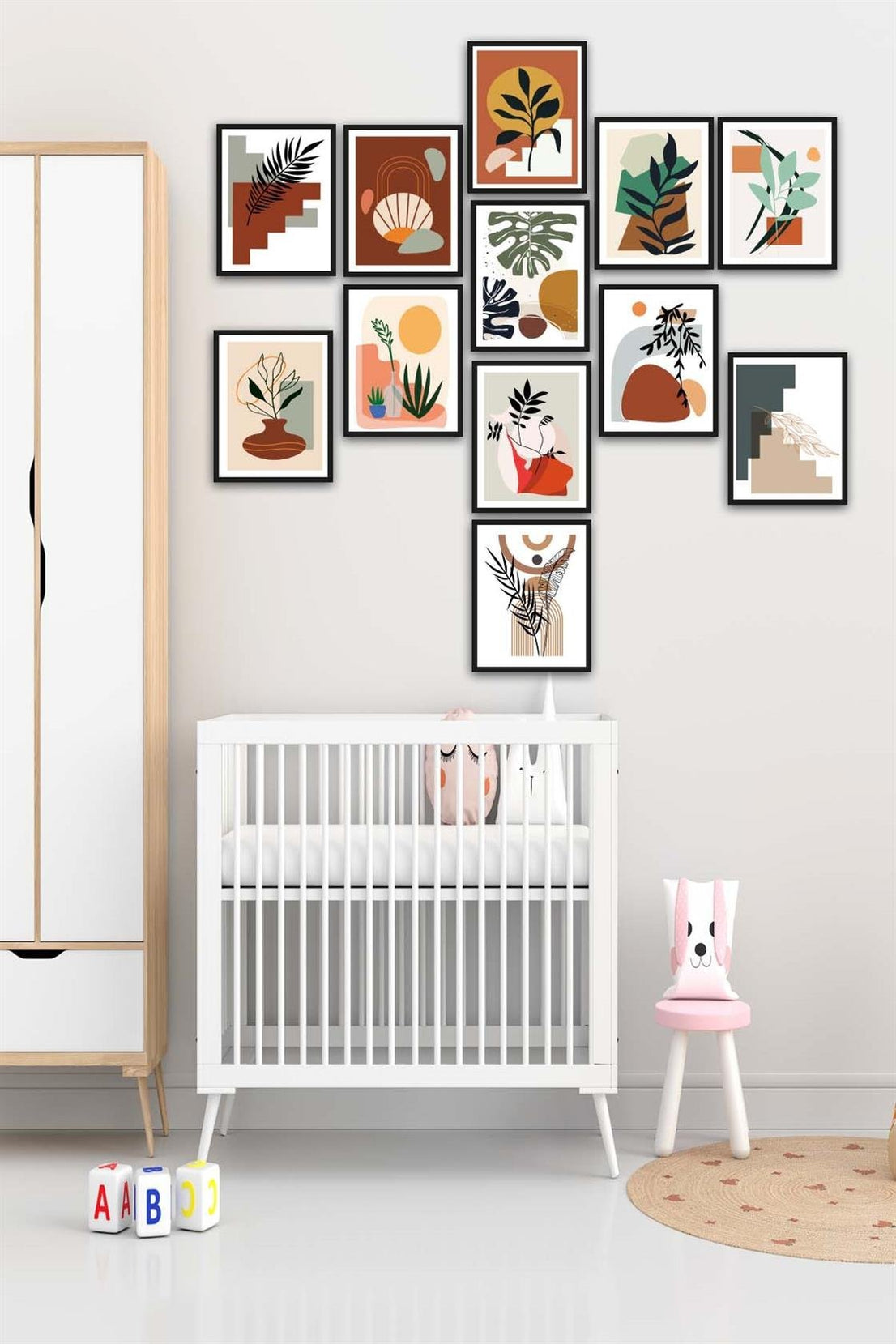 12 Parça Bohem Tarzında Siyah Çerçeve Görünümlü Uv Baskı Mdf Tablo Seti