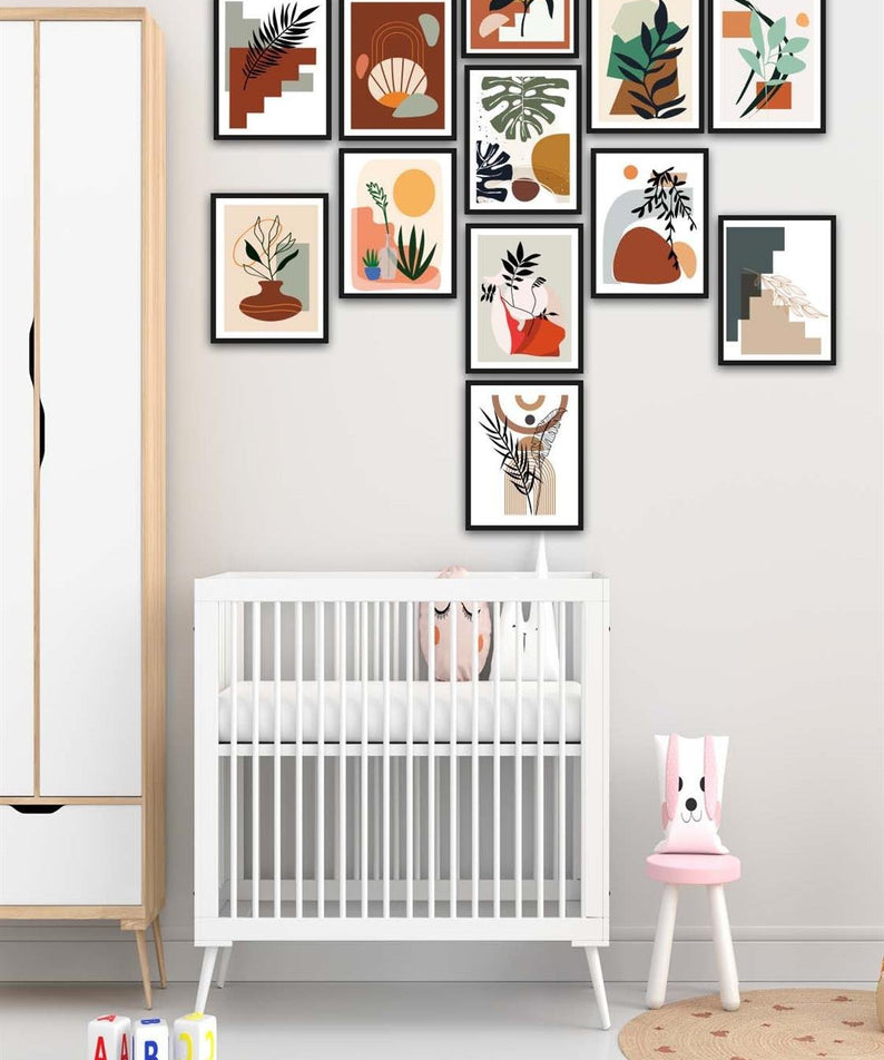 12 Parça Bohem Tarzında Siyah Çerçeve Görünümlü Uv Baskı Mdf Tablo Seti