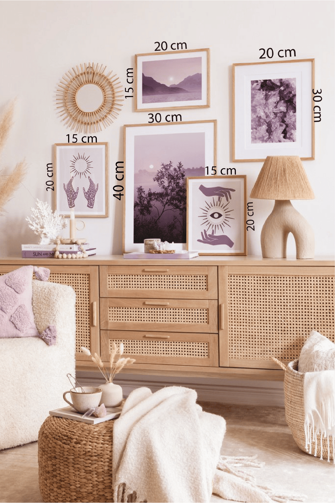 5 Parça Mor Ve Manzara Temalı Ahşap Çerçeve Görünümlü Tablo Seti