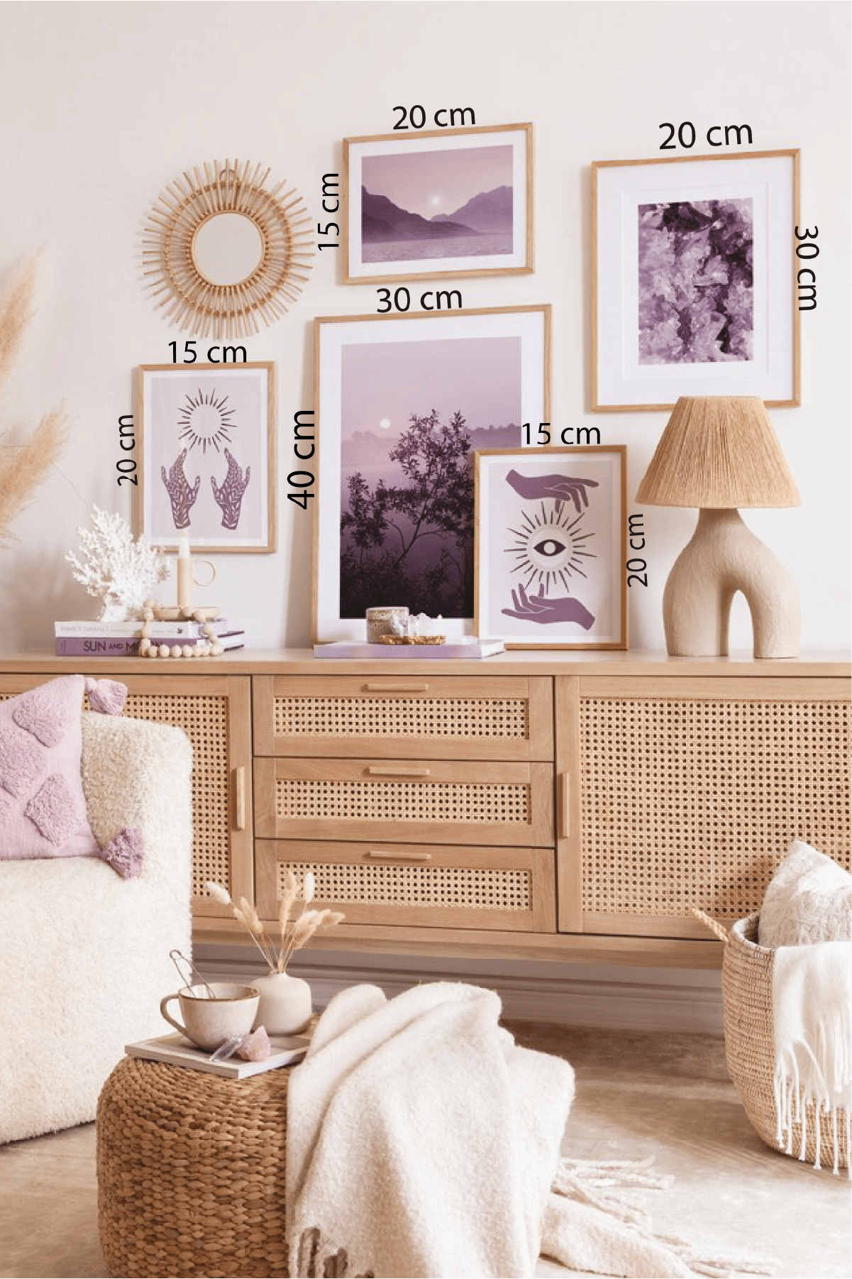 5 Parça Mor Ve Manzara Temalı Ahşap Çerçeve Görünümlü Tablo Seti