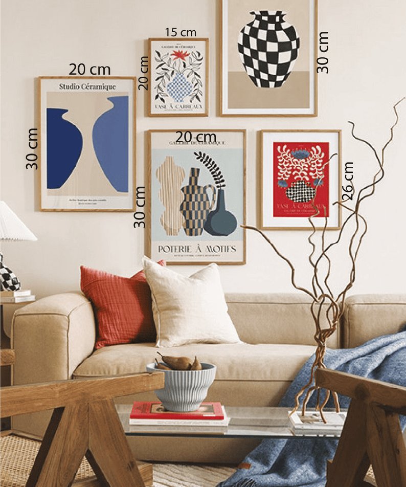 5 Parça Vazo Temalı Ahşap Çerçeve Görünümlü tablo Seti