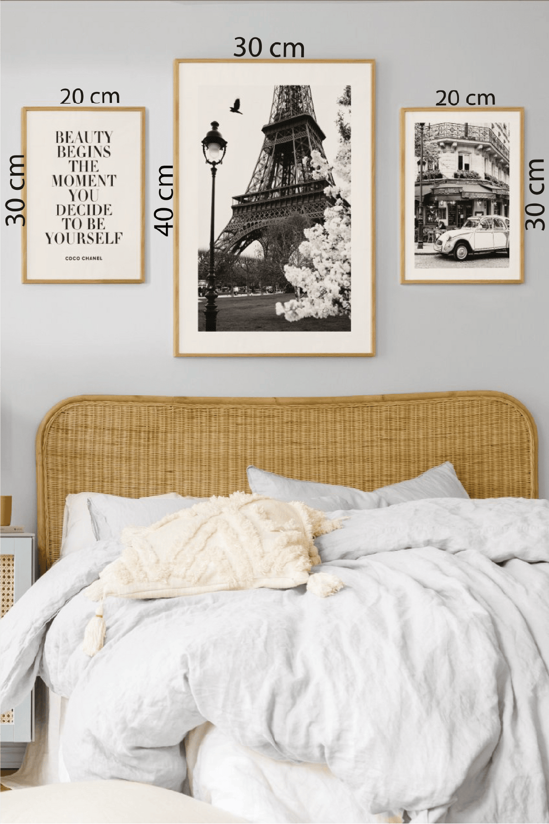 3 Parça Eyfel Kulesi Temalı Ahşap Çerçeve Görünümlü Tablo Seti