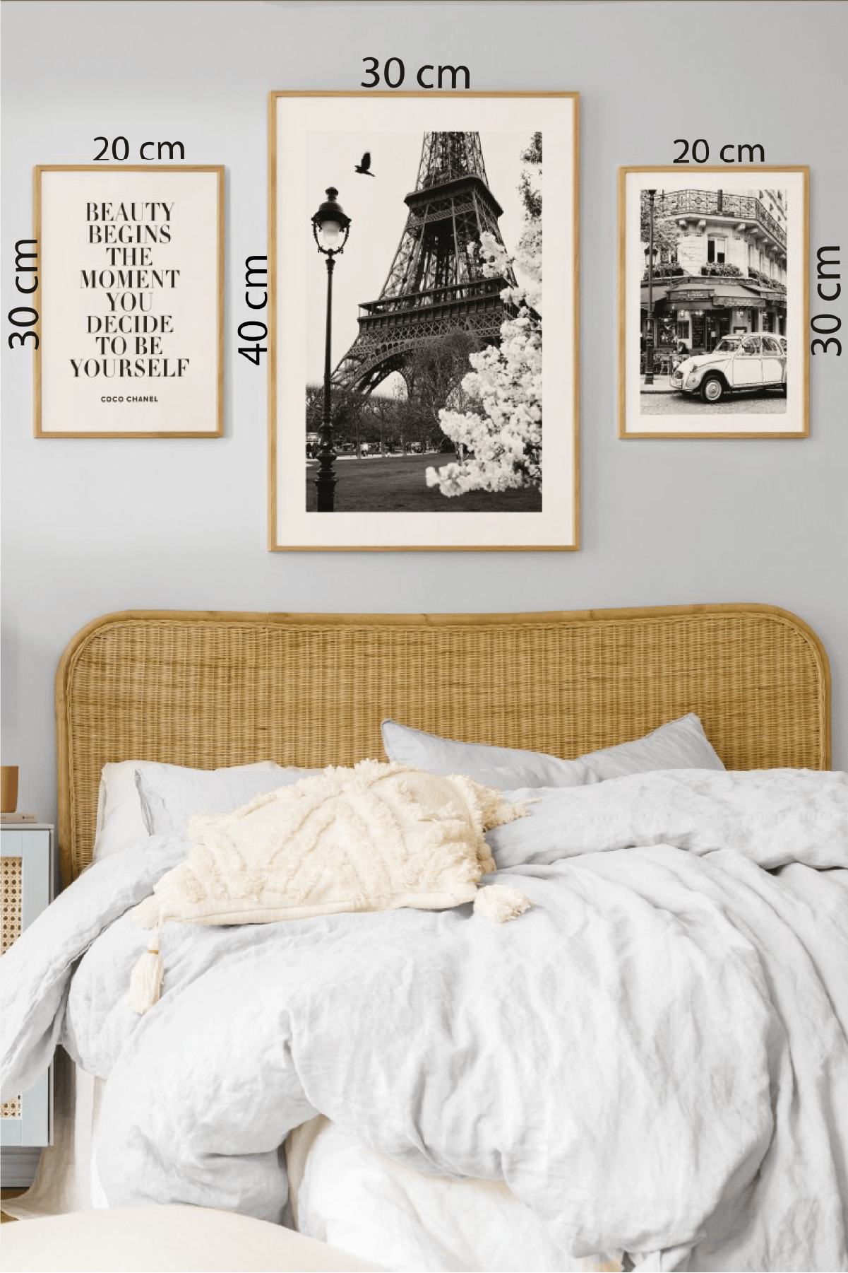 3 Parça Eyfel Kulesi Temalı Ahşap Çerçeve Görünümlü Tablo Seti