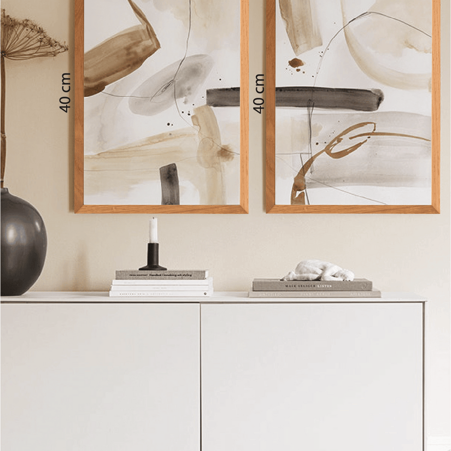 2 Parça Modern Tablo Ahşap Çerçeve Görünümlü Tablo Seti