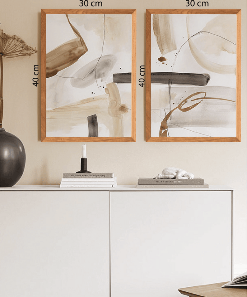 2 Parça Modern Tablo Ahşap Çerçeve Görünümlü Tablo Seti