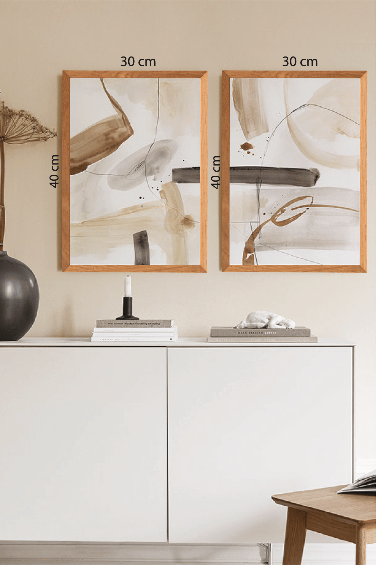 2 Parça Modern Tablo Ahşap Çerçeve Görünümlü Tablo Seti