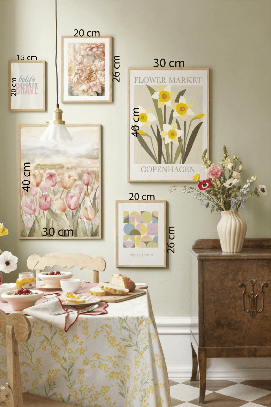 5 Parça Çiçek Temalı Ahşap Çerçeve Görünümlü Tablo Seti