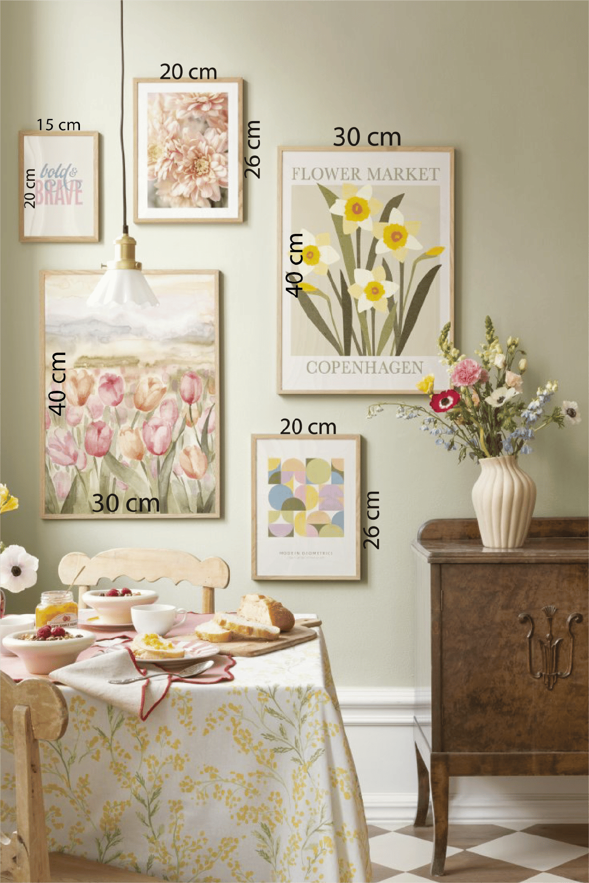 5 Parça Çiçek Temalı Ahşap Çerçeve Görünümlü Tablo Seti