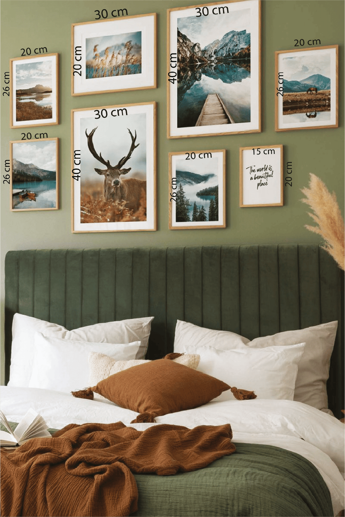 8 Parça İsveç Ve Geyik Temalı Ahşap Çerçeve Görünümlü Tablo Seti
