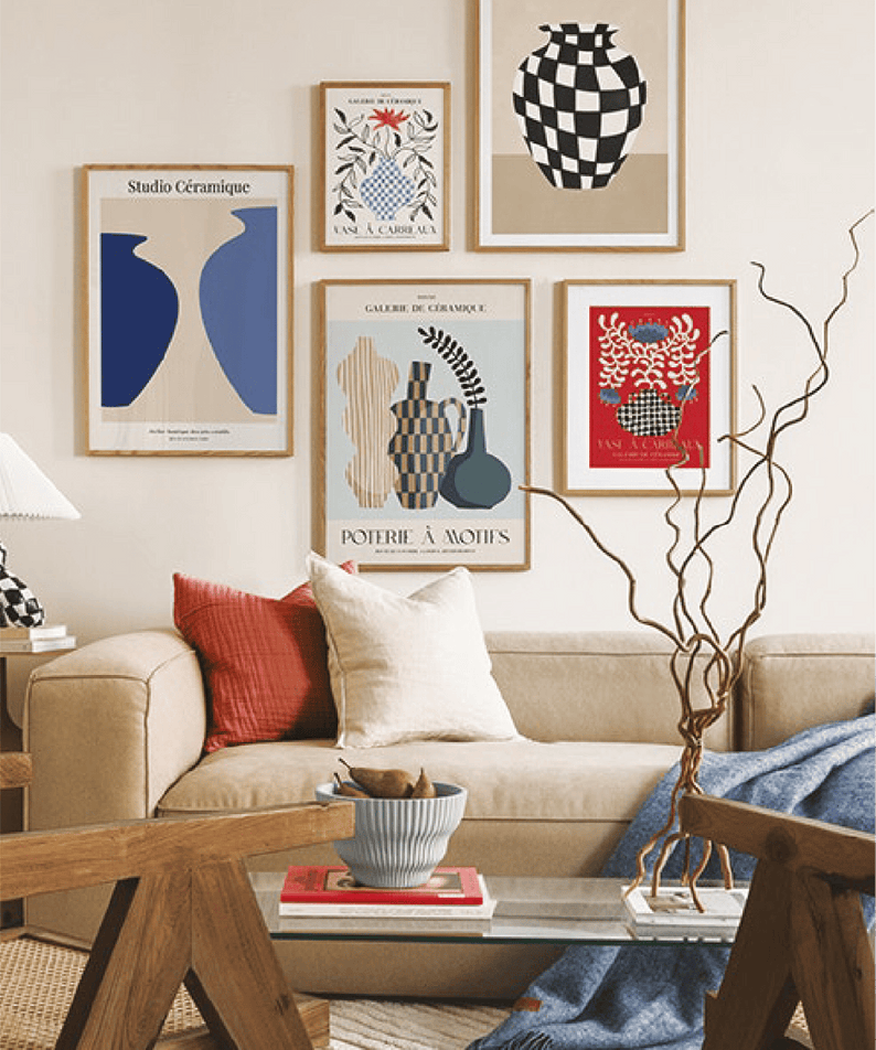 5 Parça Vazo Temalı Ahşap Çerçeve Görünümlü tablo Seti