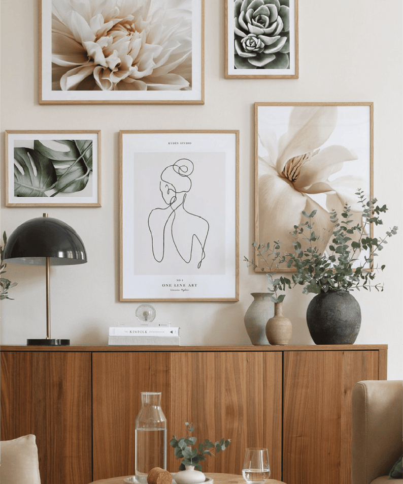 5 Parça Gül Ve Botanik Temalı Ahşap Çerçeve Görünümlü Tablo Seti