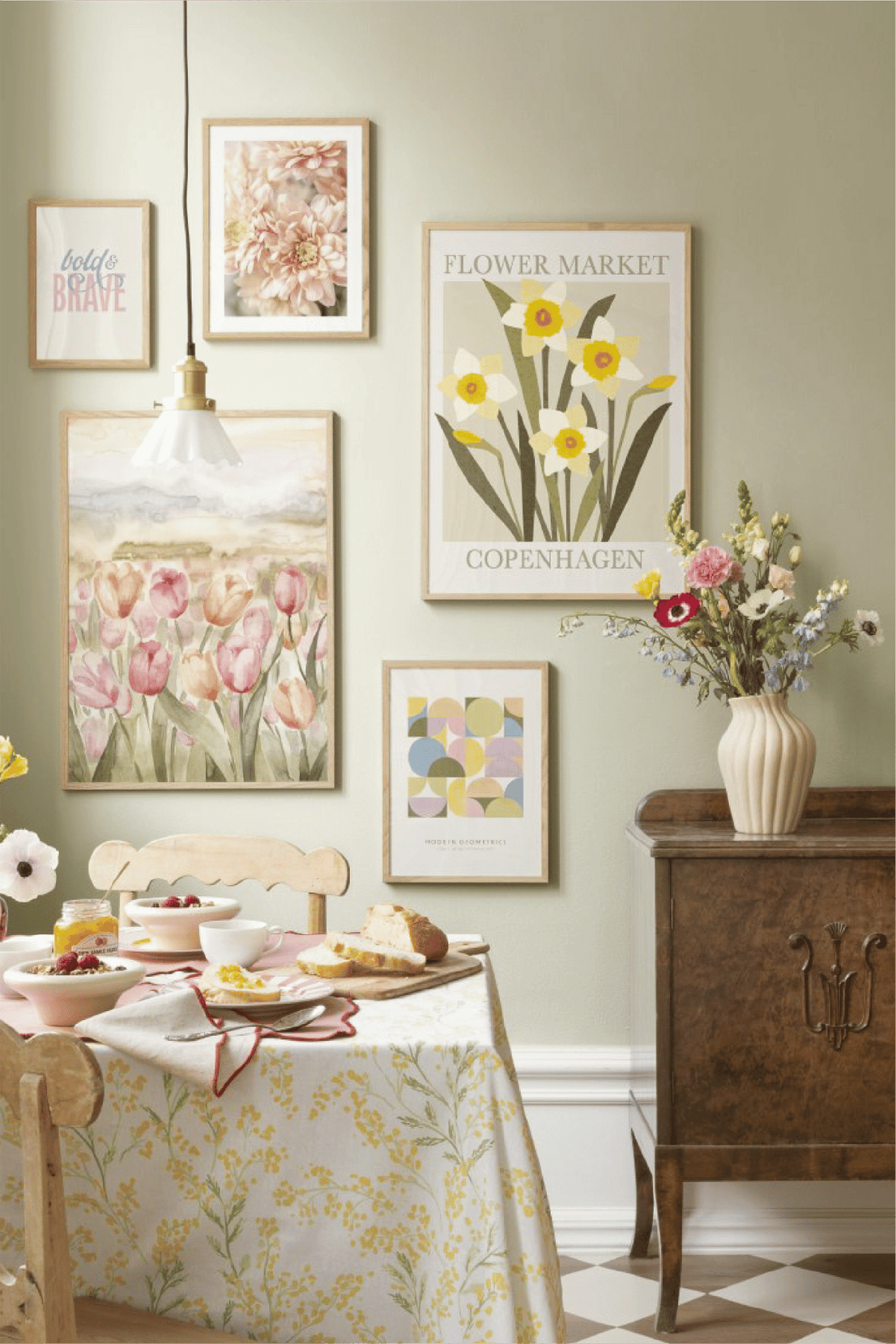 5 Parça Çiçek Temalı Ahşap Çerçeve Görünümlü Tablo Seti