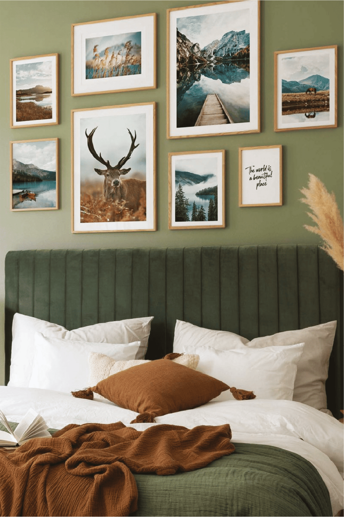 8 Parça İsveç Ve Geyik Temalı Ahşap Çerçeve Görünümlü Tablo Seti