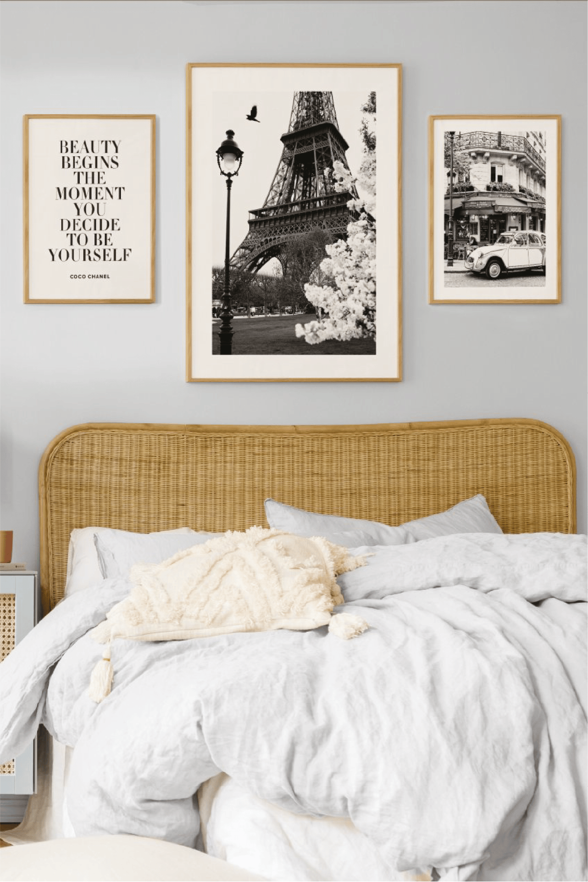 3 Parça Eyfel Kulesi Temalı Ahşap Çerçeve Görünümlü Tablo Seti