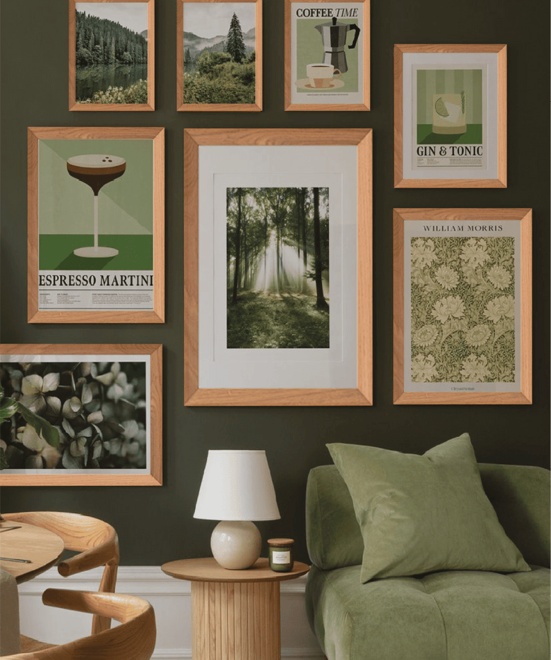 8 Parça Orman Ve Botanik Temalı Ahşap Çerçeve Görünümlü Tablo Serti