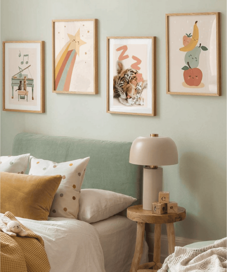 4 Parça Piano Ve Modern Sanatsal Tarzda Ahşap Çerçeve Görünümlü Tablo Seti