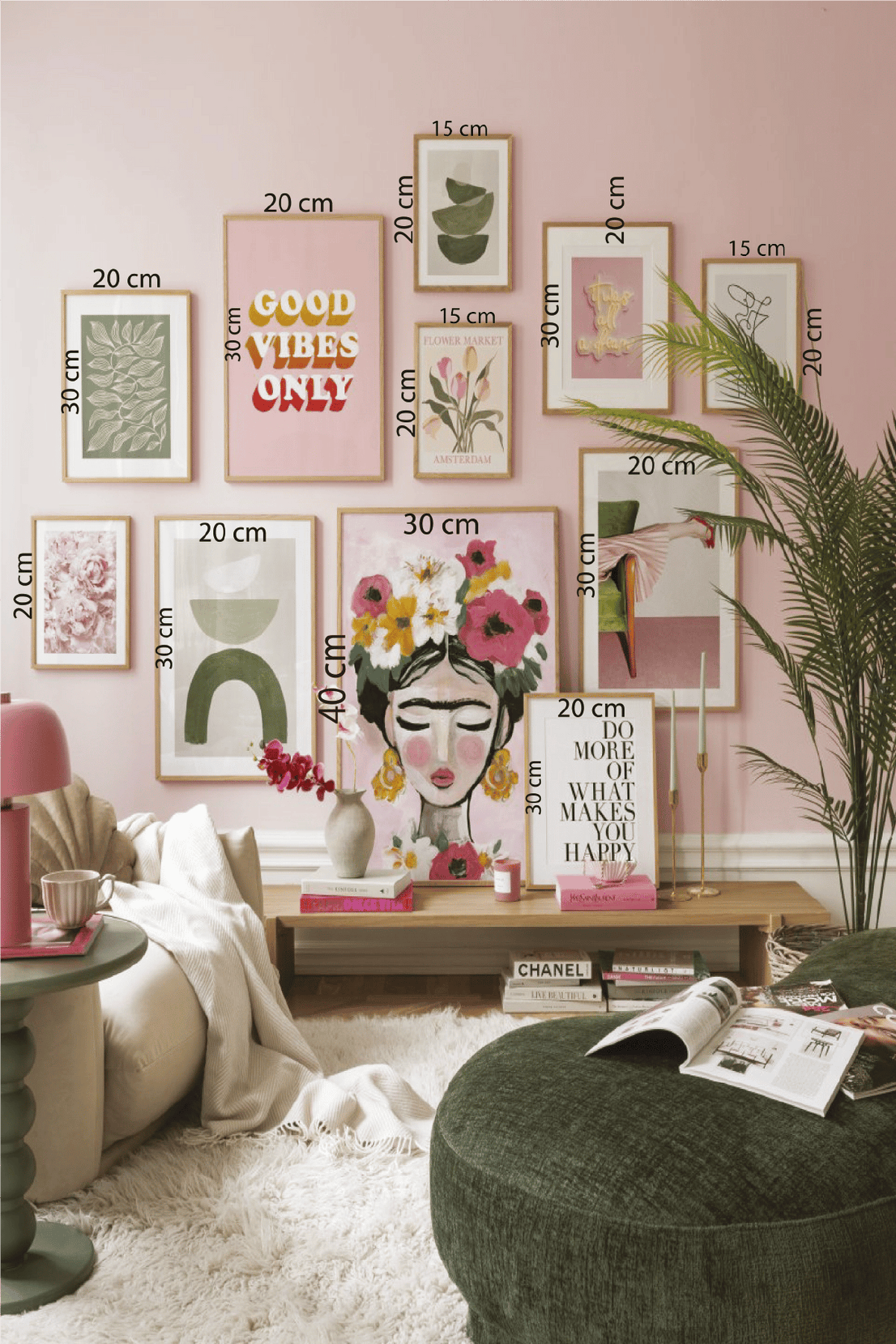 11 Parça Frida Ve Geometrik Desenli Ahşap Çerçeve Görünümlü Tablo Seti