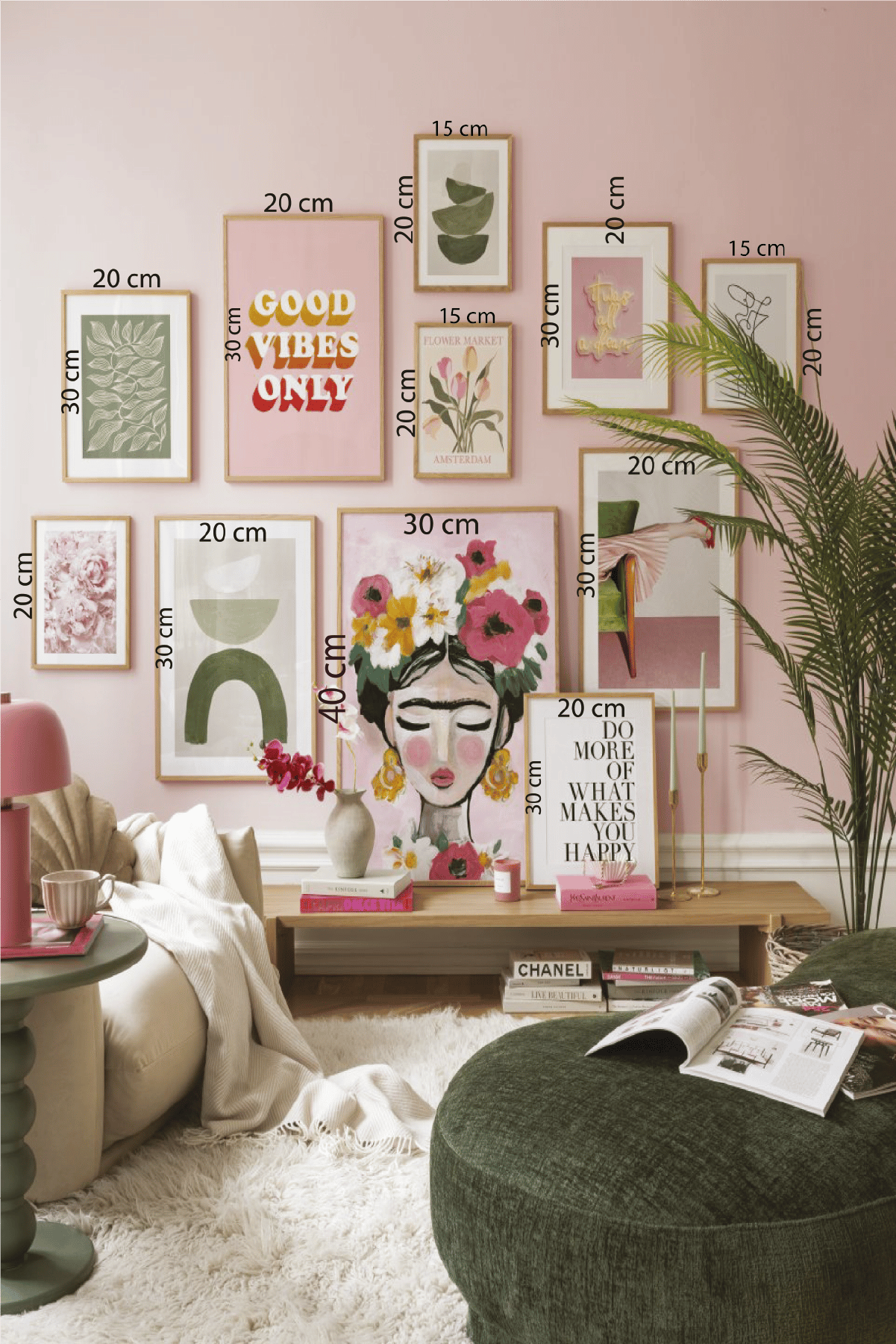 11 Parça Frida Ve Geometrik Desenli Ahşap Çerçeve Görünümlü Tablo Seti