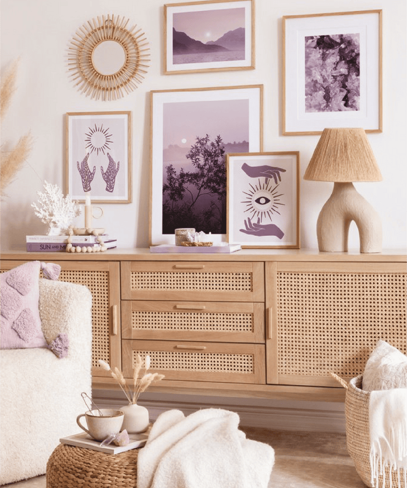 5 Parça Mor Ve Manzara Temalı Ahşap Çerçeve Görünümlü Tablo Seti