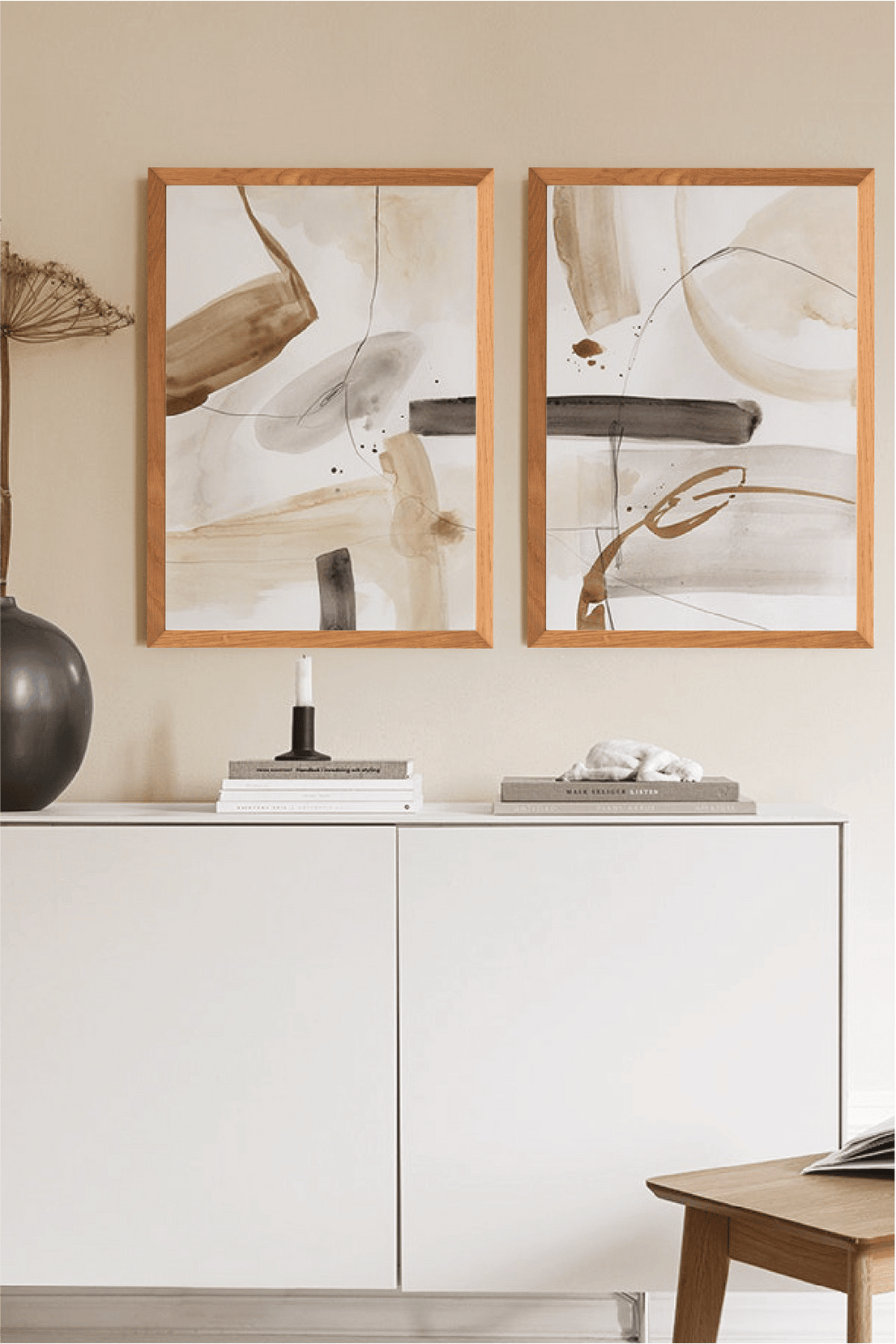 2 Parça Modern Tablo Ahşap Çerçeve Görünümlü Tablo Seti