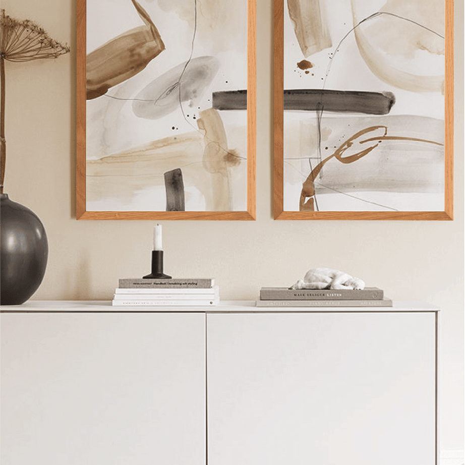 2 Parça Modern Tablo Ahşap Çerçeve Görünümlü Tablo Seti