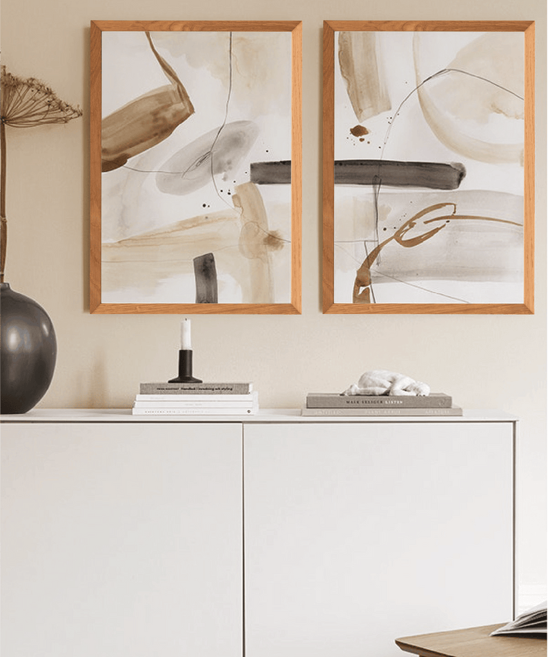 2 Parça Modern Tablo Ahşap Çerçeve Görünümlü Tablo Seti