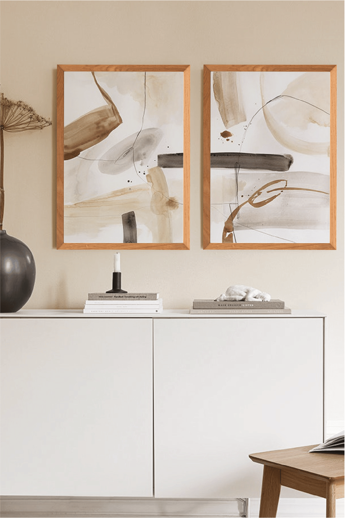 2 Parça Modern Tablo Ahşap Çerçeve Görünümlü Tablo Seti