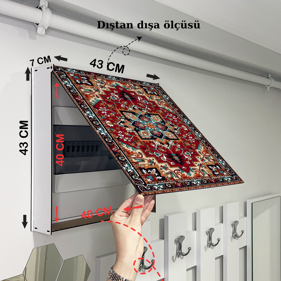 Etnik Desenli Eskitme Duvar Halısı Temalı Ahşap Sigorta Saklama Kutusu