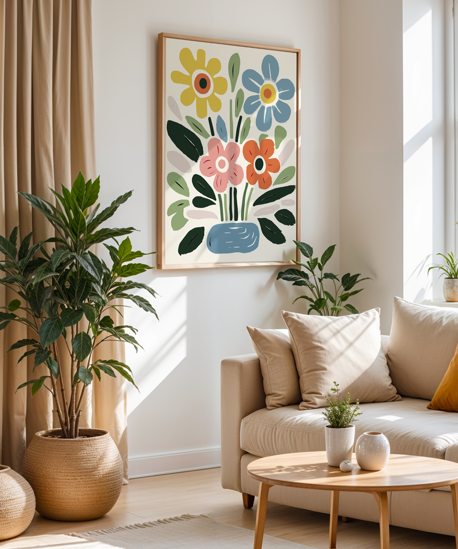 Pastel Bloom Garden Serisi Tek Parça Doğal Ahşap Çerçeveli Tablo