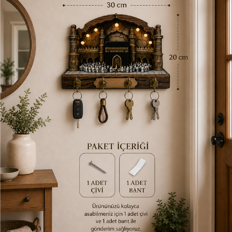 Kabe ve Osmanlı Motifli Dekoratif Duvar Askılı Anahtarlık