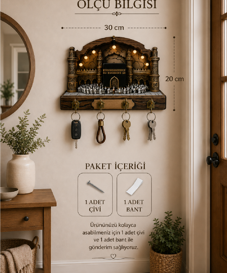Kabe ve Osmanlı Motifli Dekoratif Duvar Askılı Anahtarlık