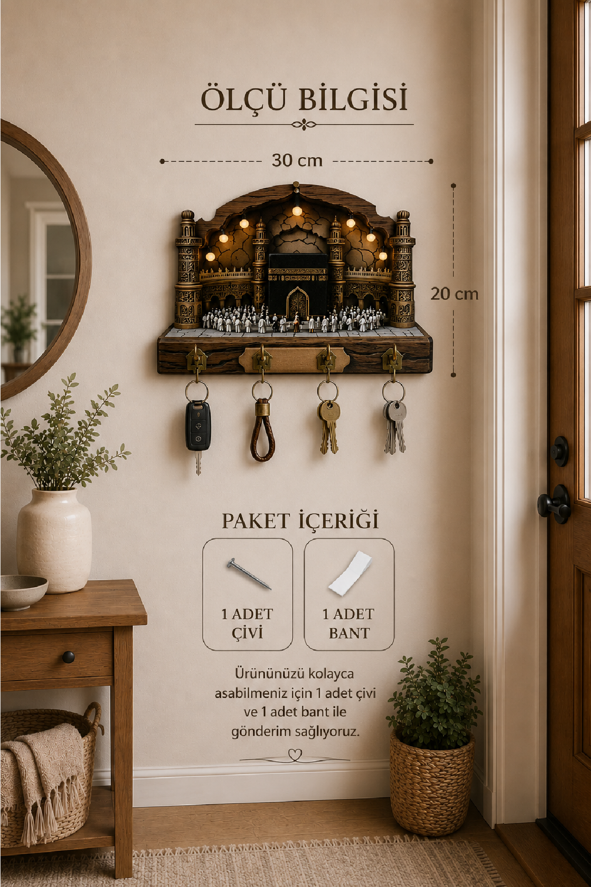 Kabe ve Osmanlı Motifli Dekoratif Duvar Askılı Anahtarlık