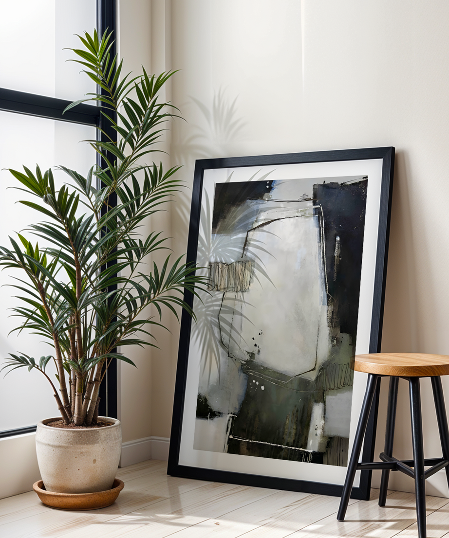 Muted Layers Siyah Çerçeveli Tek Parça Ahşap Tablo